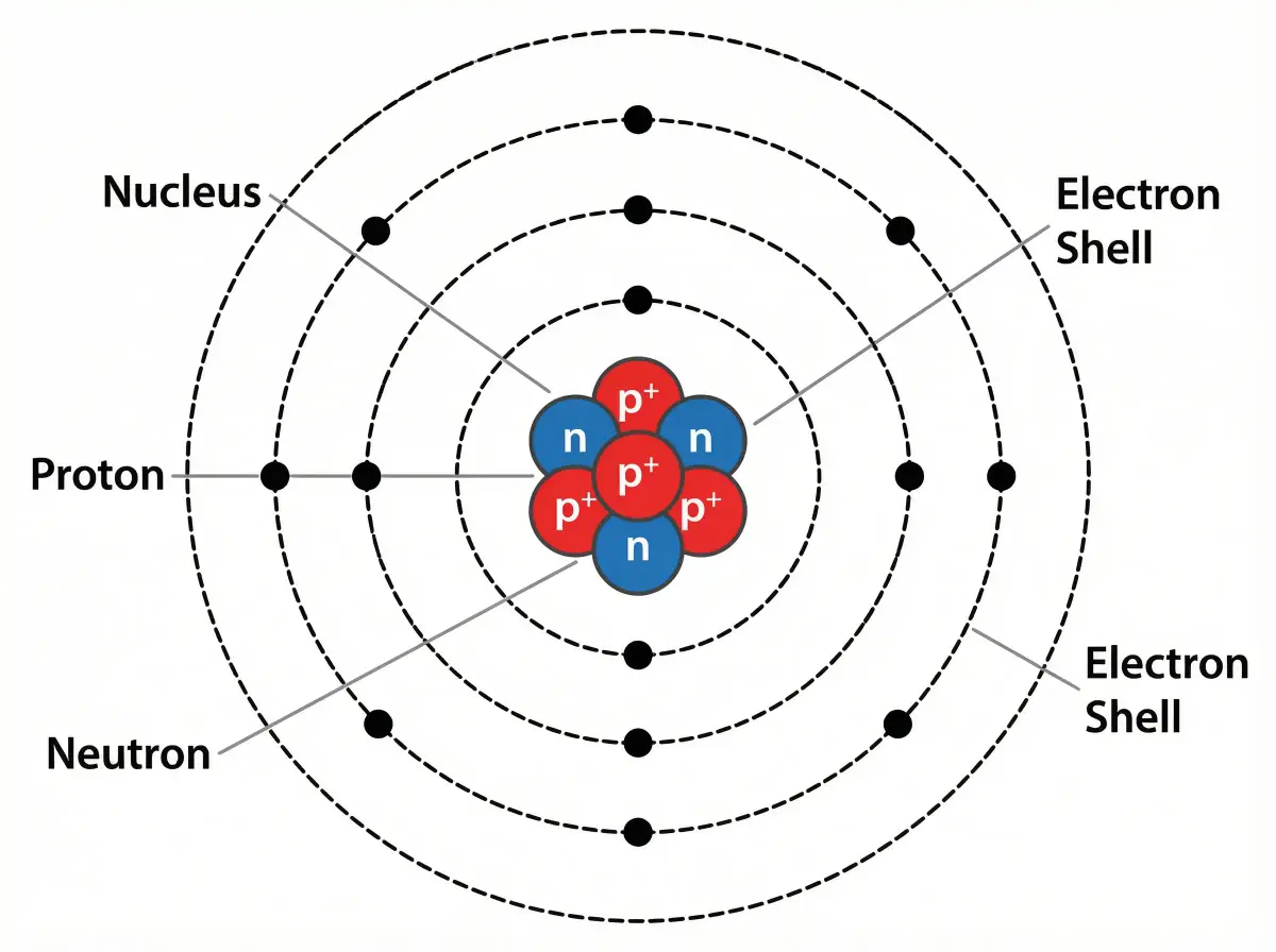 Atom structure diagram with electron shells