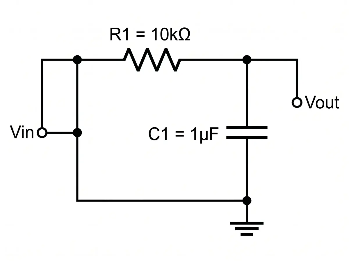 RC low-pass filter schematic with Vin and Vout labels