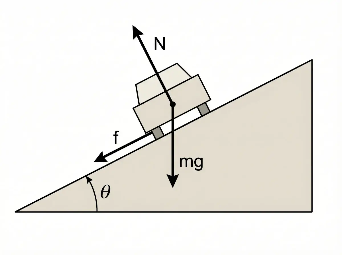 Free body diagram of car on banked curve
