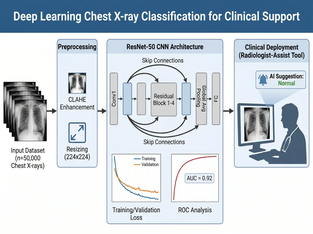 Machine learning workflow graphical abstract for chest X-ray classification