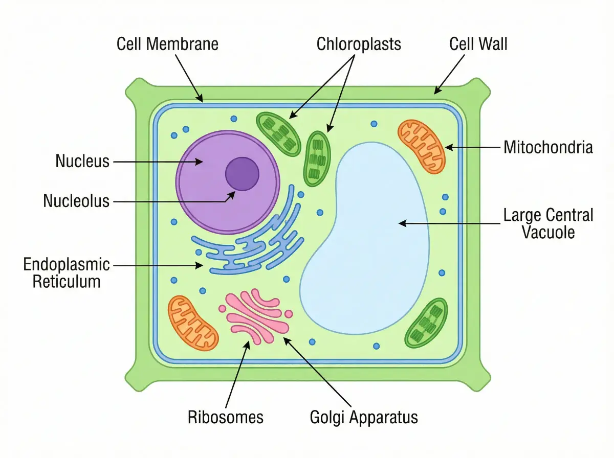 Labeled plant cell diagram with organelles