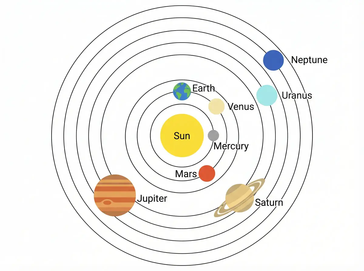 Solar system diagram with labeled planets