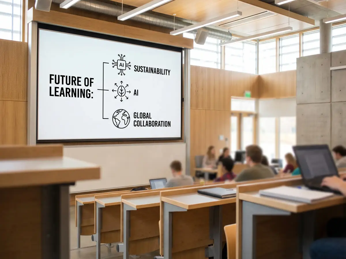 University lecture hall with a diagram projected at the front