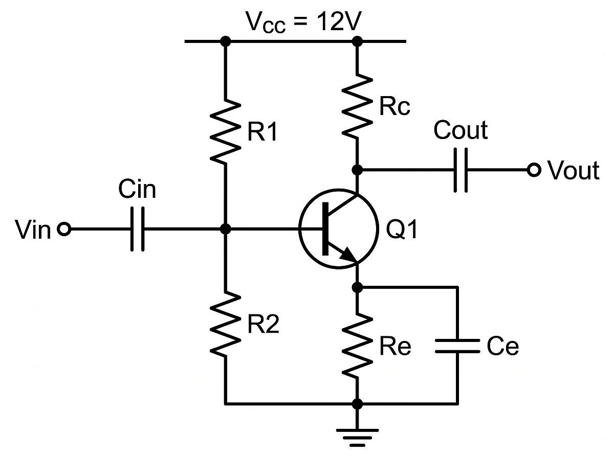 NPN common-emitter transistor amplifier schematic