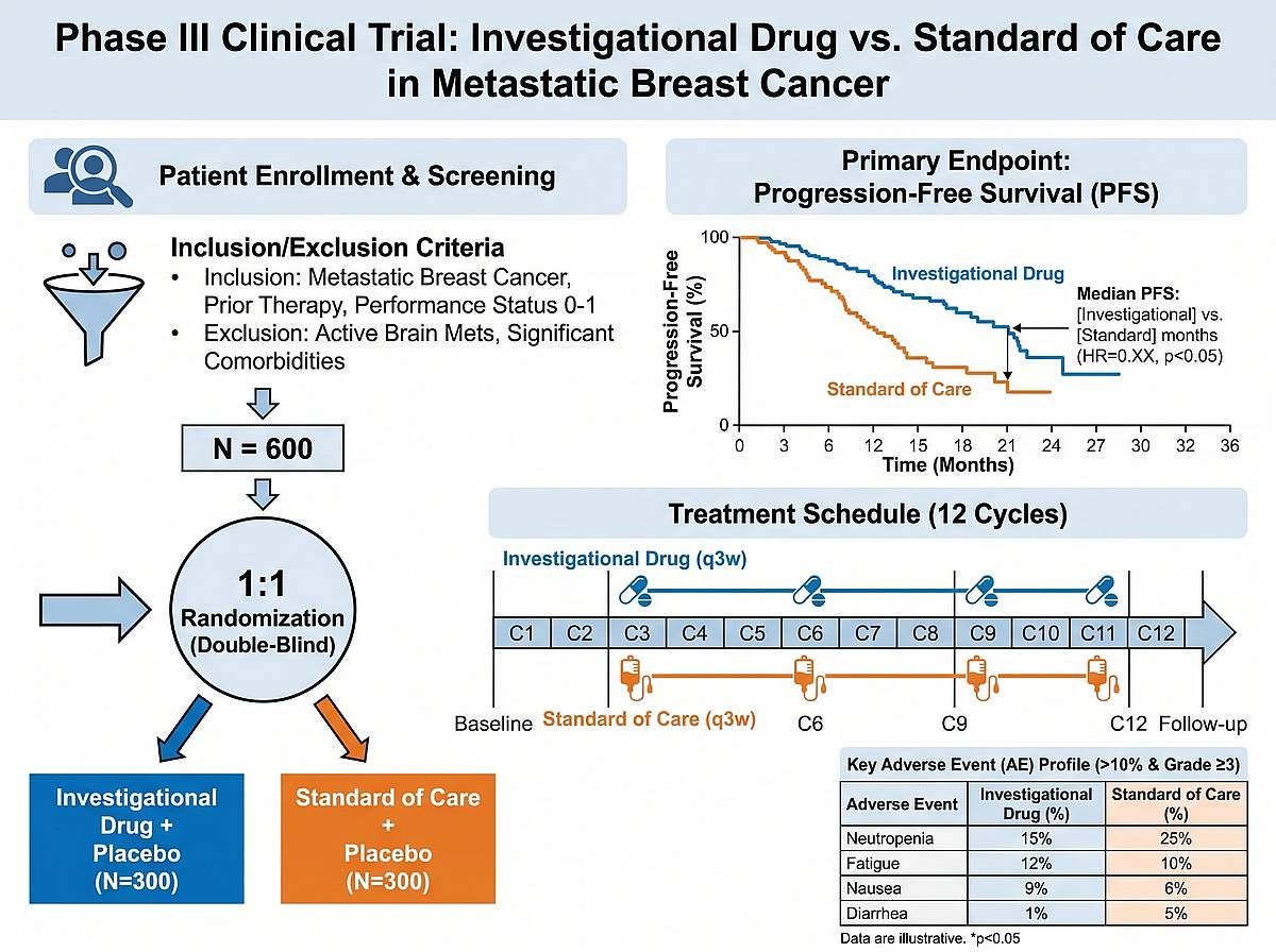 Randomized double-blind oncology clinical trial graphical abstract