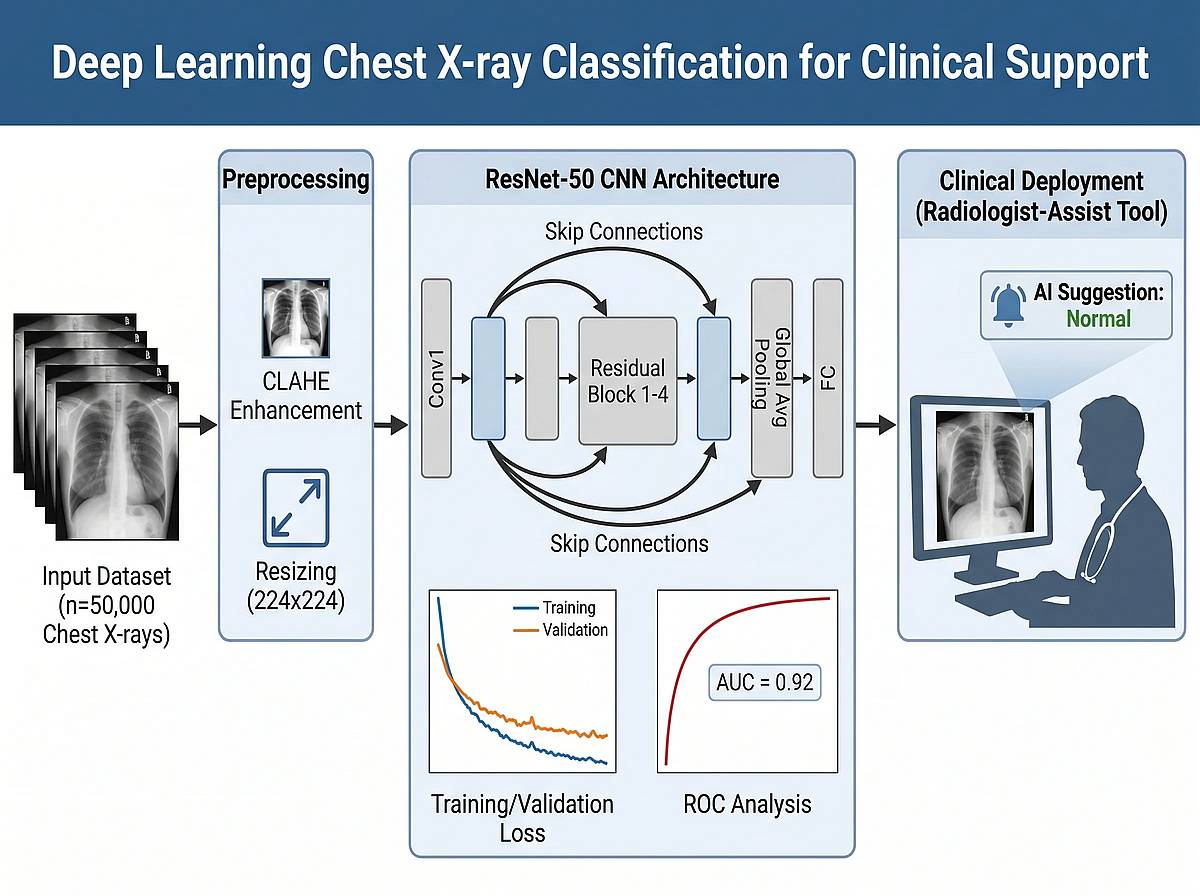 Machine learning workflow graphical abstract for chest X-ray classification